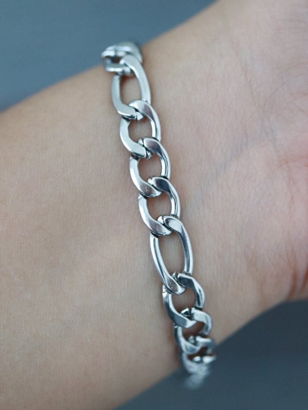 8mm Figaro Chain Bracelet Silver Stainless Steel